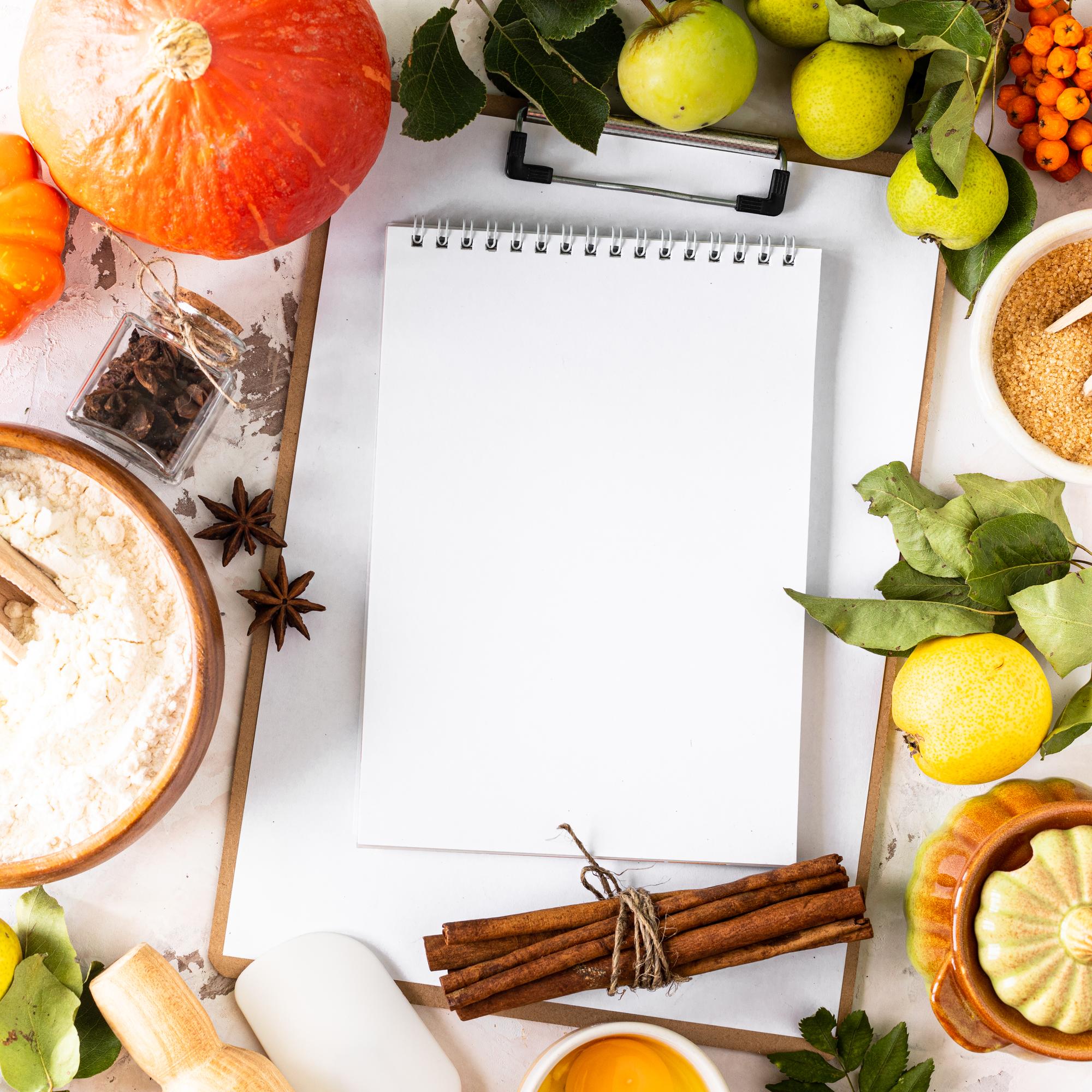 Seasonal menu layout with produce and notes